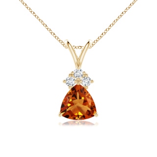 6mm AAAA Trillion Citrine Solitaire Pendant with Trio Diamonds in Yellow Gold
