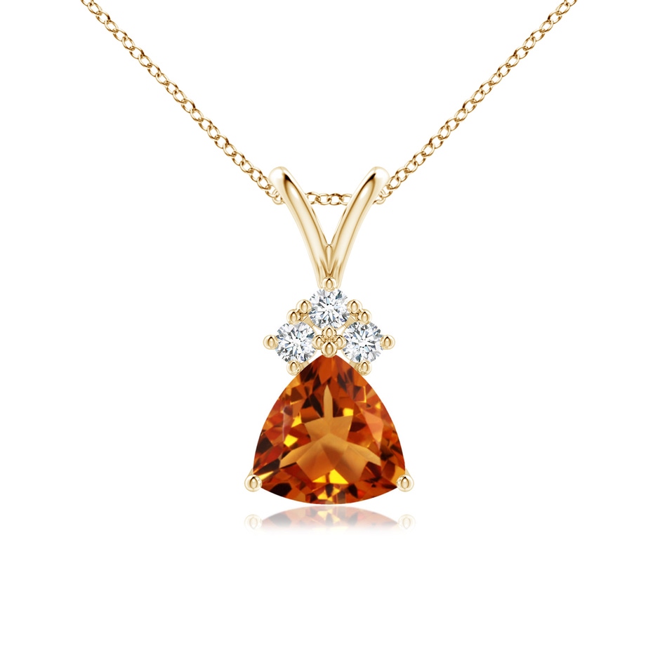 6mm AAAA Trillion Citrine Solitaire Pendant with Trio Diamonds in Yellow Gold 