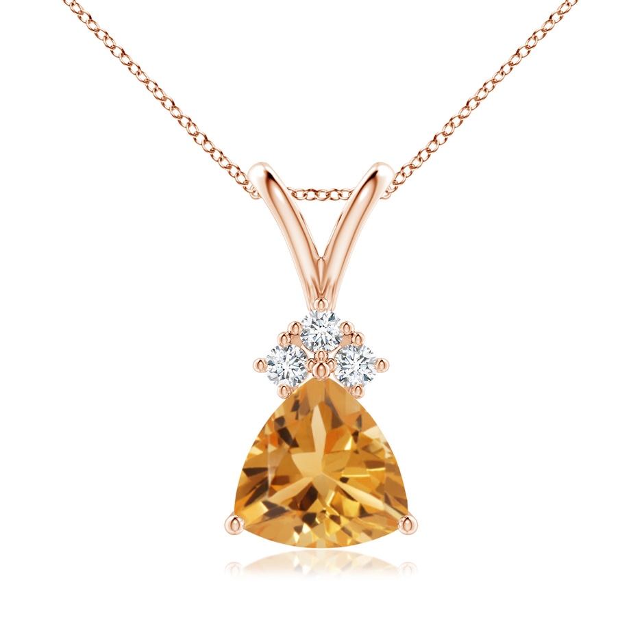 7mm A Trillion Citrine Solitaire Pendant with Trio Diamonds in Rose Gold 