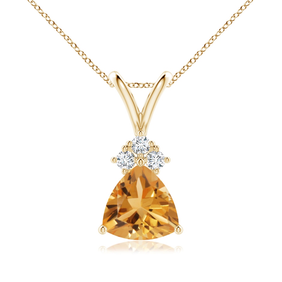 7mm A Trillion Citrine Solitaire Pendant with Trio Diamonds in Yellow Gold 