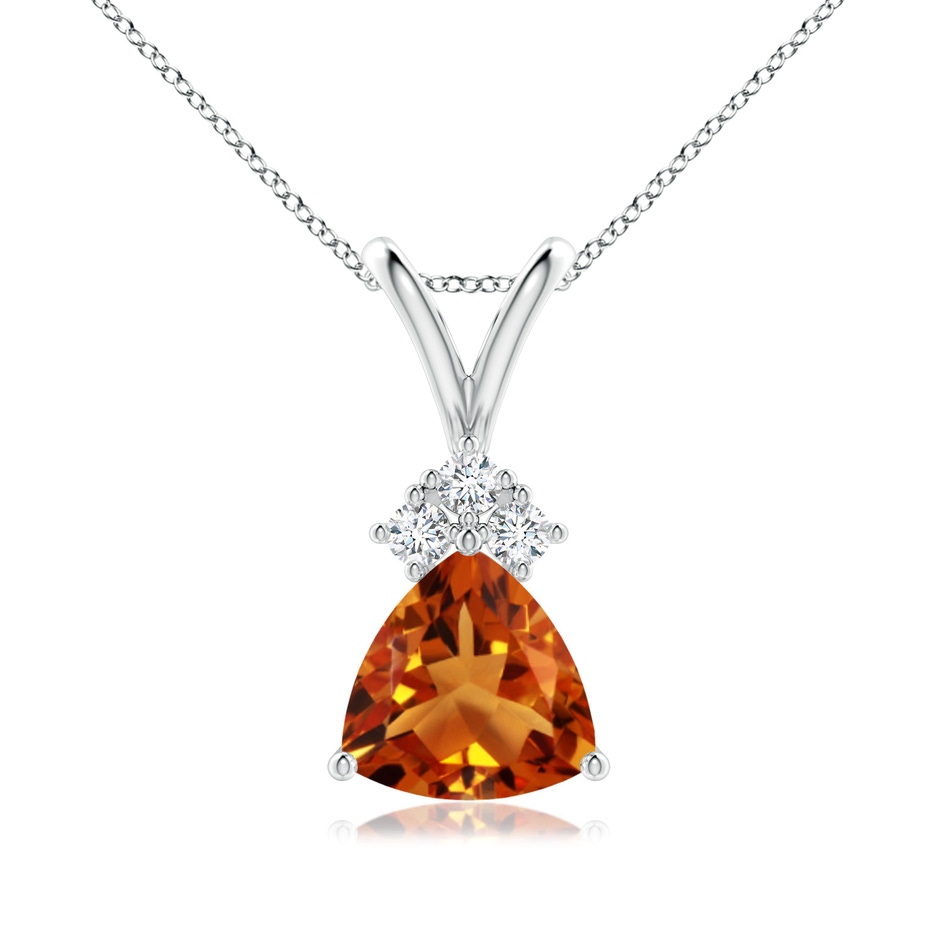 7mm AAAA Trillion Citrine Solitaire Pendant with Trio Diamonds in P950 Platinum 