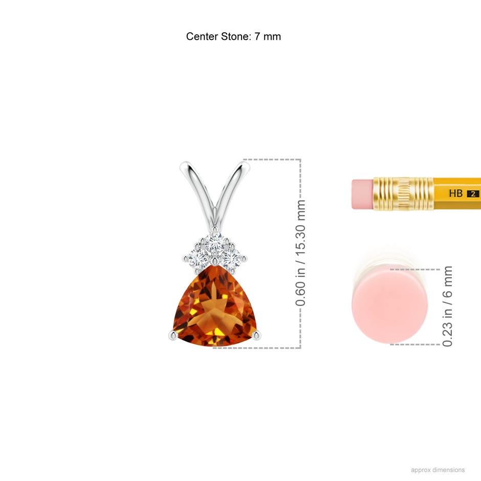 7mm AAAA Trillion Citrine Solitaire Pendant with Trio Diamonds in P950 Platinum ruler