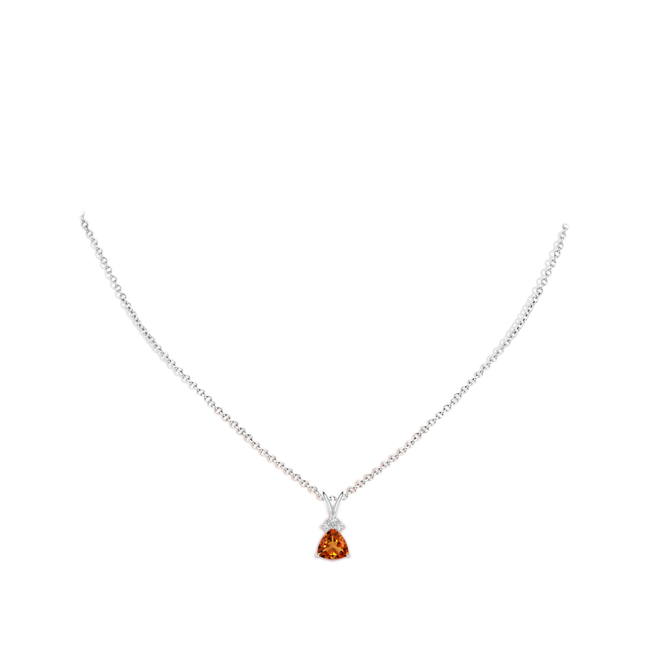 7mm AAAA Trillion Citrine Solitaire Pendant with Trio Diamonds in P950 Platinum body-neck