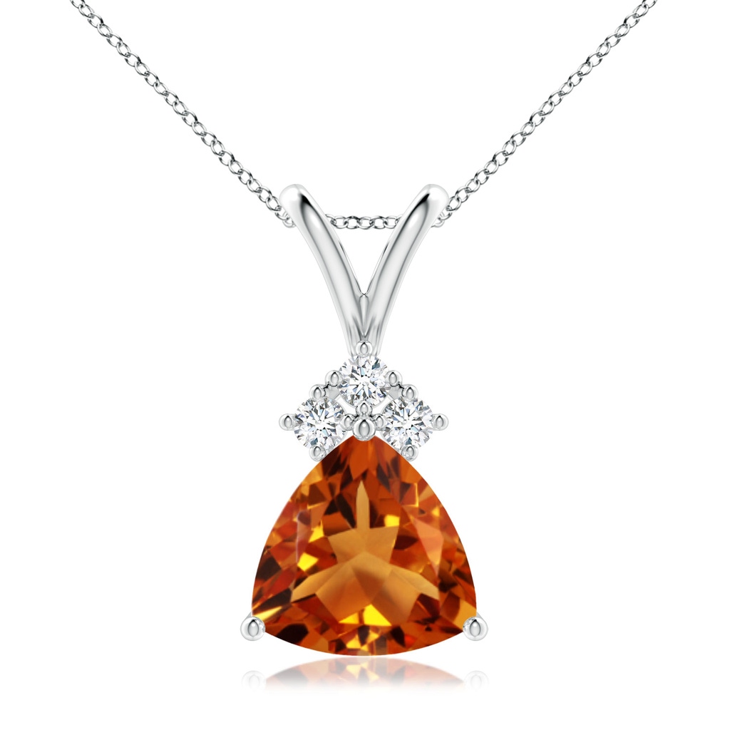 8mm AAAA Trillion Citrine Solitaire Pendant with Trio Diamonds in P950 Platinum