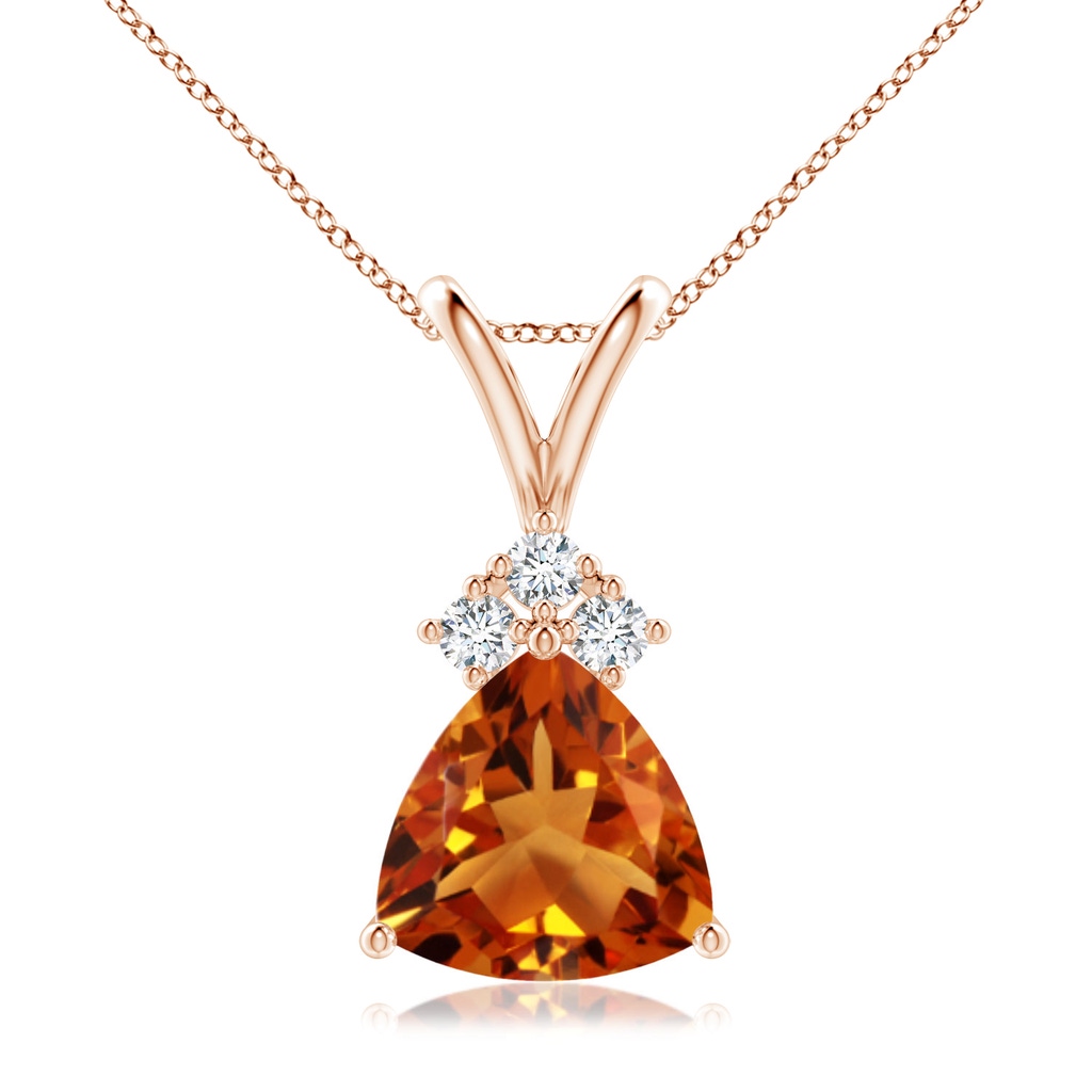 8mm AAAA Trillion Citrine Solitaire Pendant with Trio Diamonds in Rose Gold