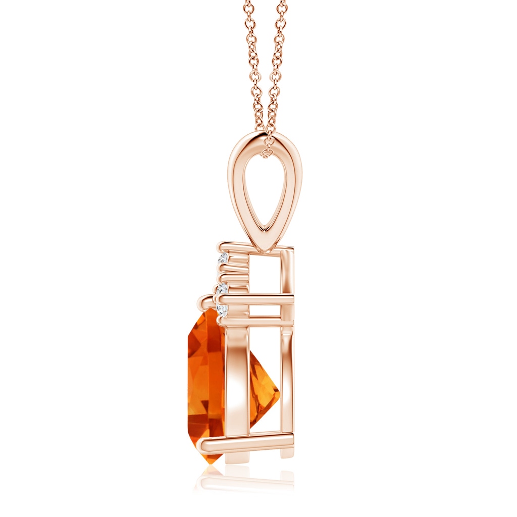 8mm AAAA Trillion Citrine Solitaire Pendant with Trio Diamonds in Rose Gold Side-1