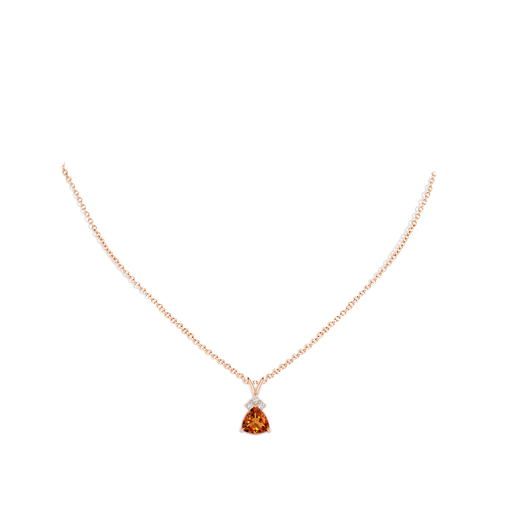 8mm AAAA Trillion Citrine Solitaire Pendant with Trio Diamonds in Rose Gold Body-Neck