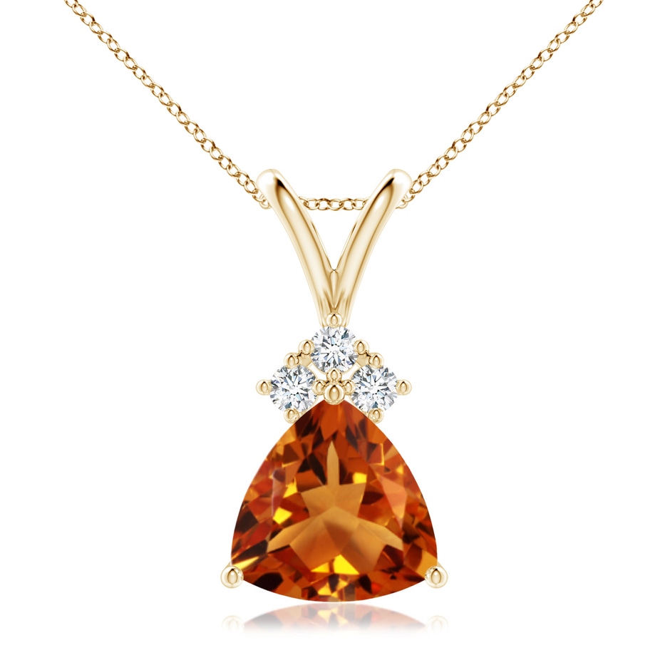 8mm AAAA Trillion Citrine Solitaire Pendant with Trio Diamonds in Yellow Gold 