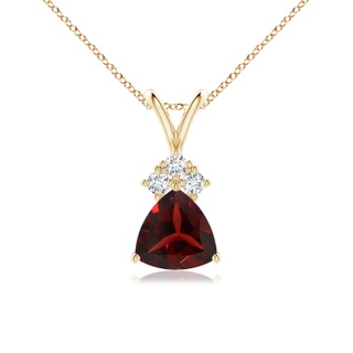 6mm AAA Trillion Garnet Solitaire Pendant with Trio Diamonds in Yellow Gold