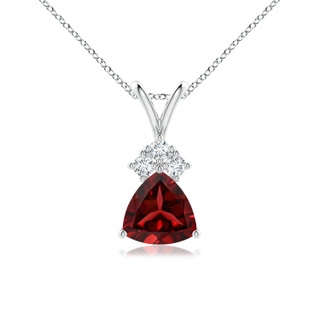 6mm AAAA Trillion Garnet Solitaire Pendant with Trio Diamonds in P950 Platinum