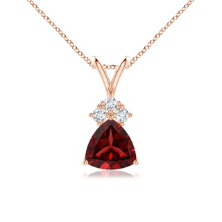 6mm AAAA Trillion Garnet Solitaire Pendant with Trio Diamonds in Rose Gold