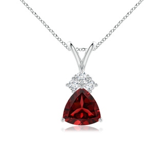 6mm AAAA Trillion Garnet Solitaire Pendant with Trio Diamonds in White Gold