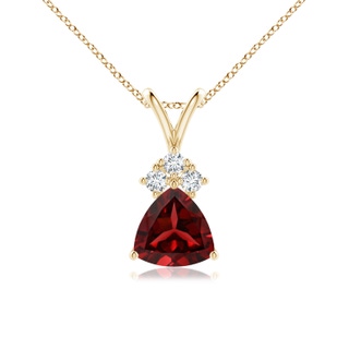 6mm AAAA Trillion Garnet Solitaire Pendant with Trio Diamonds in Yellow Gold