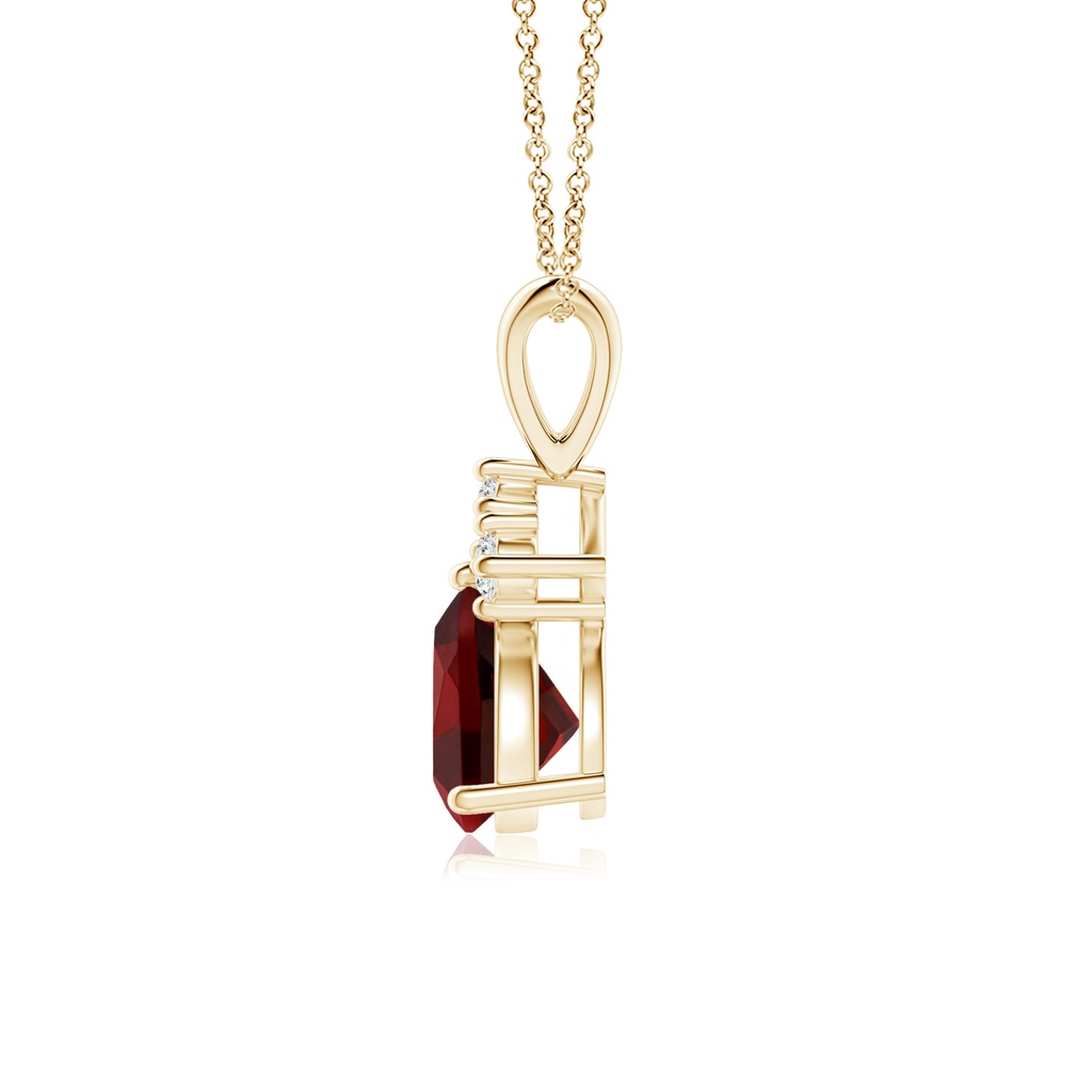 6mm AAAA Trillion Garnet Solitaire Pendant with Trio Diamonds in Yellow Gold Side-1