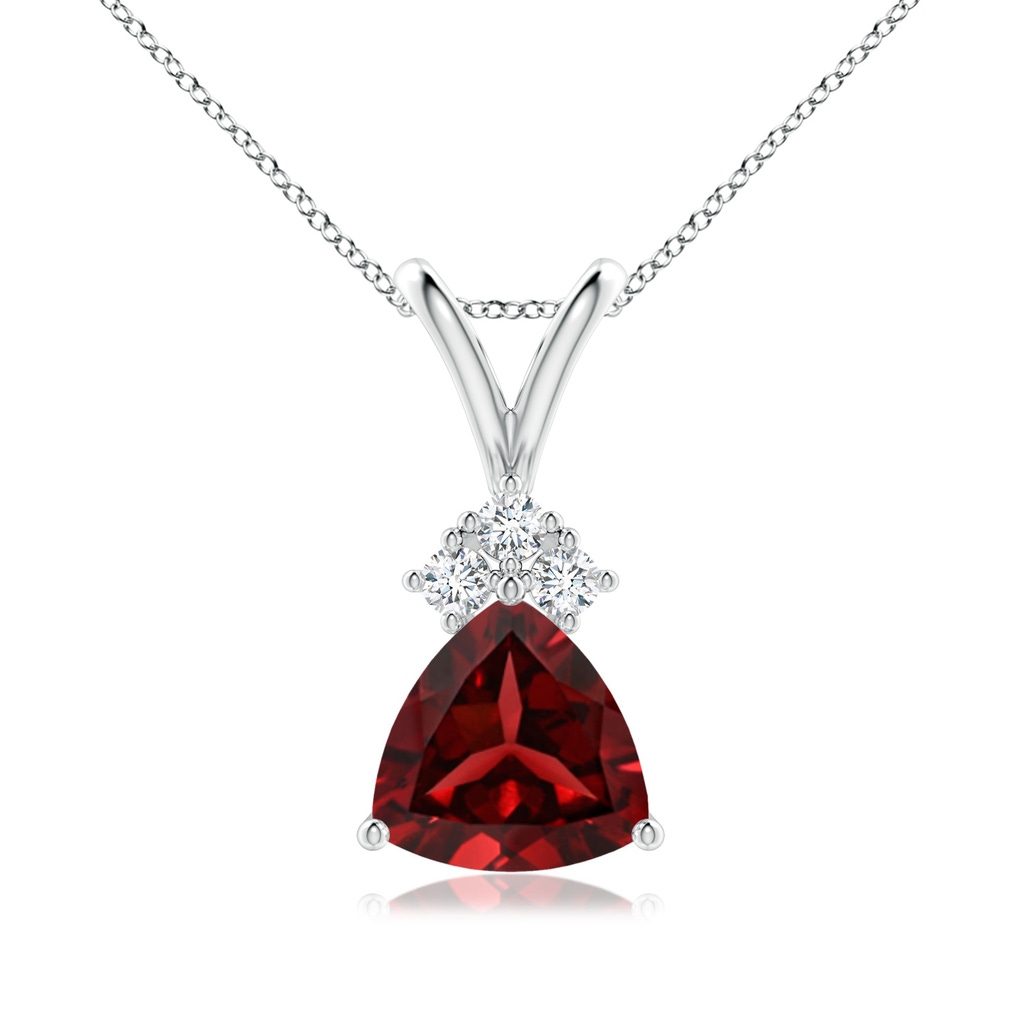 7mm AAAA Trillion Garnet Solitaire Pendant with Trio Diamonds in P950 Platinum