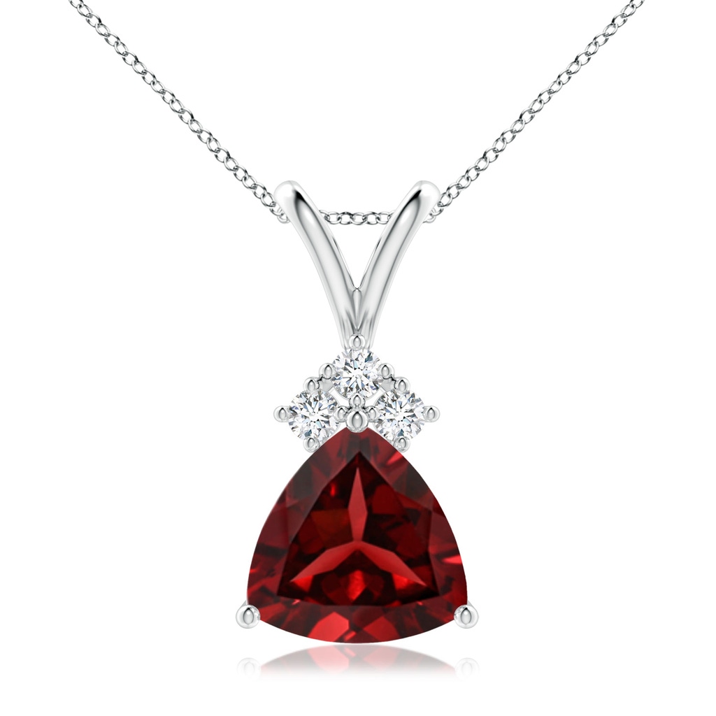 8mm AAAA Trillion Garnet Solitaire Pendant with Trio Diamonds in White Gold