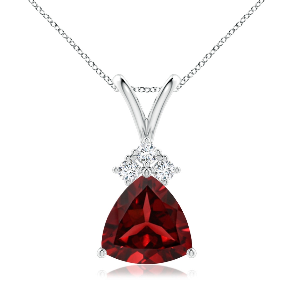 8mm AAAA Trillion Garnet Solitaire Pendant with Trio Diamonds in White Gold 