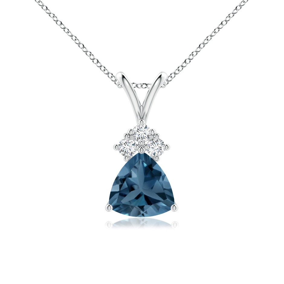 6mm A  Trillion London Blue Topaz Pendant with Trio Diamonds in P950 Platinum 