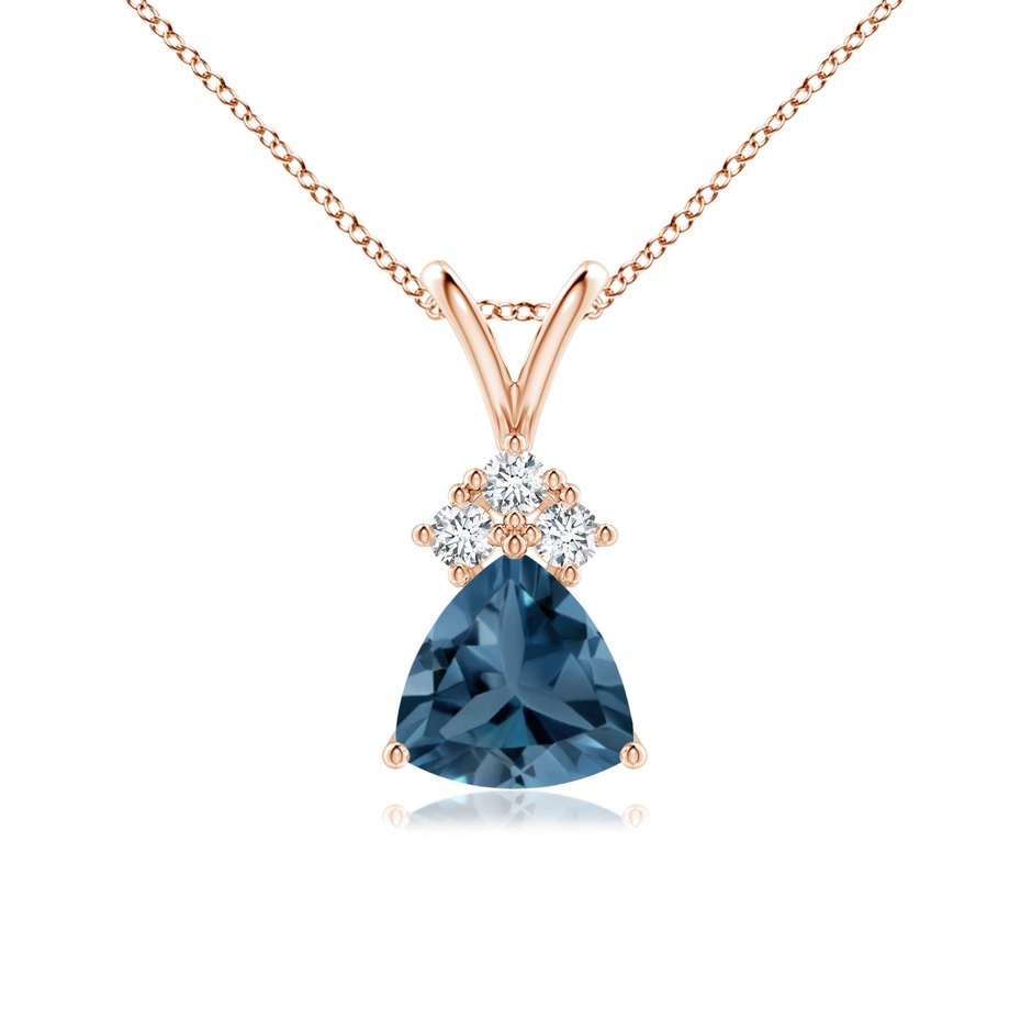 6mm A  Trillion London Blue Topaz Pendant with Trio Diamonds in Rose Gold 