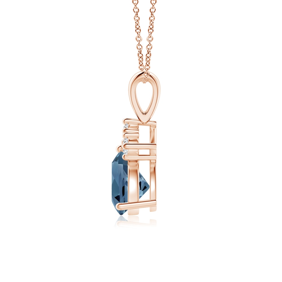 6mm A  Trillion London Blue Topaz Pendant with Trio Diamonds in Rose Gold side-1