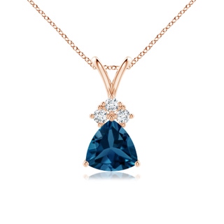 6mm AAA  Trillion London Blue Topaz Pendant with Trio Diamonds in Rose Gold