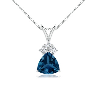 6mm AAA  Trillion London Blue Topaz Pendant with Trio Diamonds in White Gold