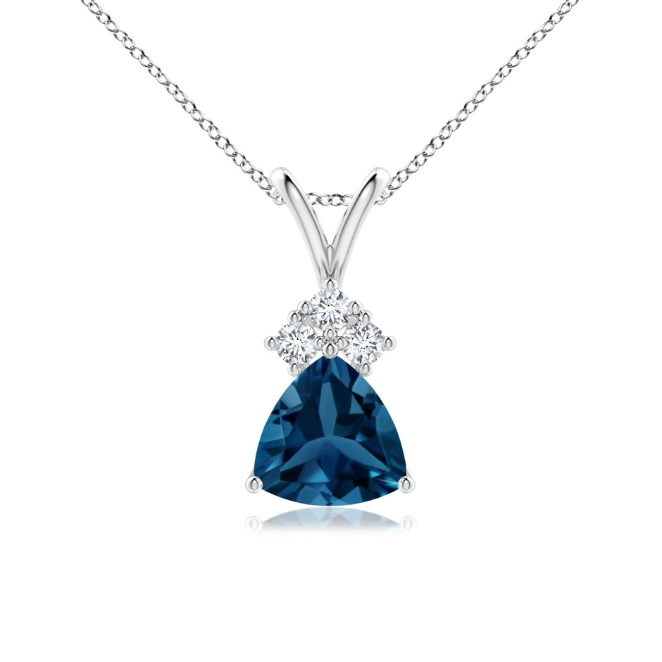 6mm AAA  Trillion London Blue Topaz Pendant with Trio Diamonds in White Gold 