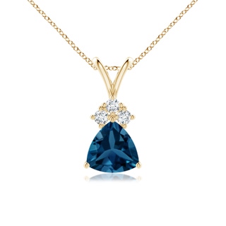 6mm AAA  Trillion London Blue Topaz Pendant with Trio Diamonds in Yellow Gold