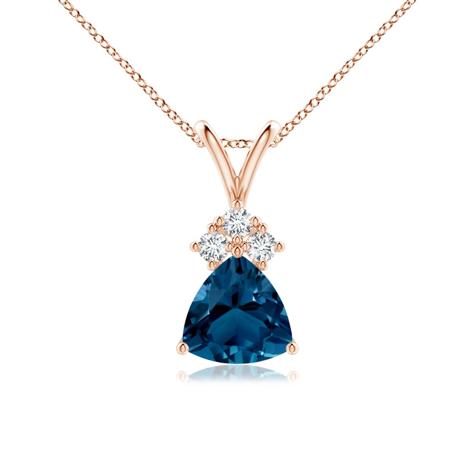 6mm AAAA  Trillion London Blue Topaz Pendant with Trio Diamonds in Rose Gold 