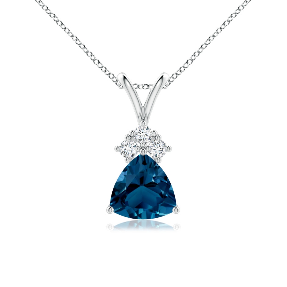6mm AAAA  Trillion London Blue Topaz Pendant with Trio Diamonds in White Gold 