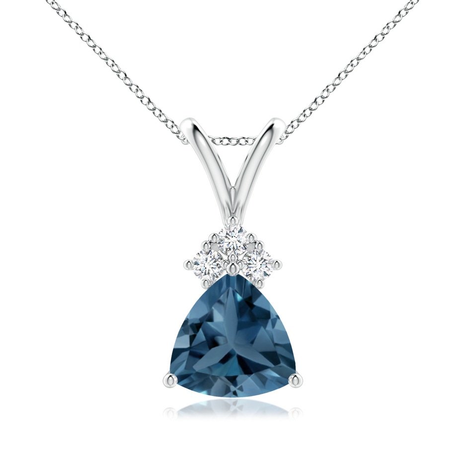 7mm A  Trillion London Blue Topaz Pendant with Trio Diamonds in P950 Platinum 