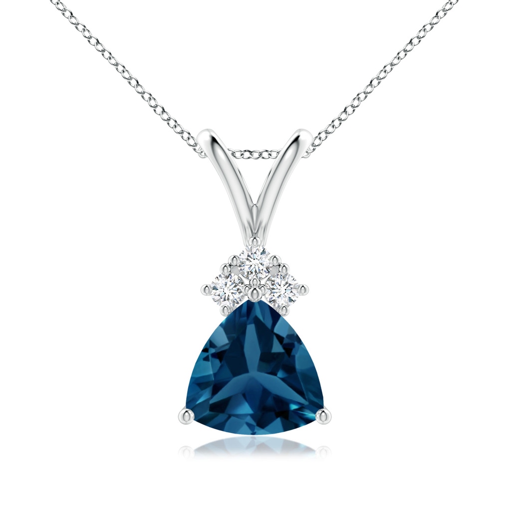 7mm AAA  Trillion London Blue Topaz Pendant with Trio Diamonds in P950 Platinum