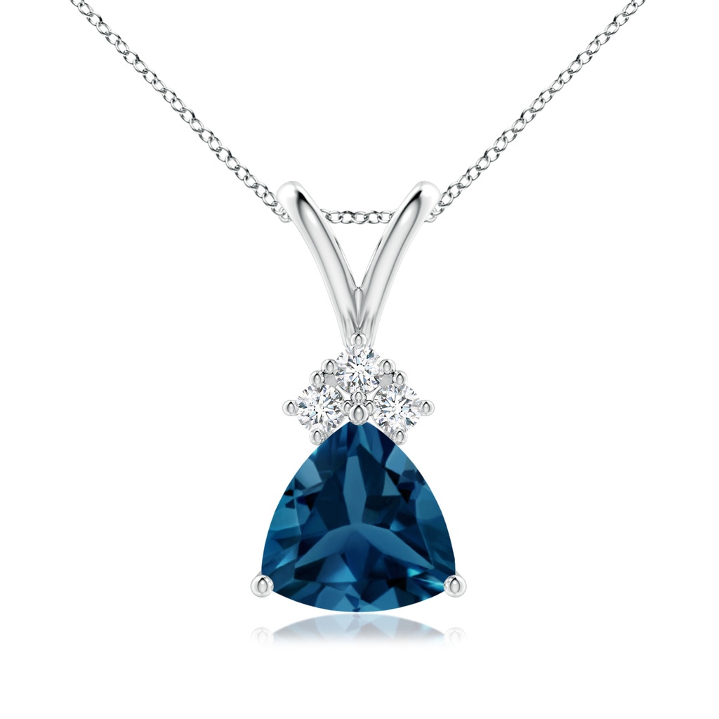 7mm AAA  Trillion London Blue Topaz Pendant with Trio Diamonds in White Gold