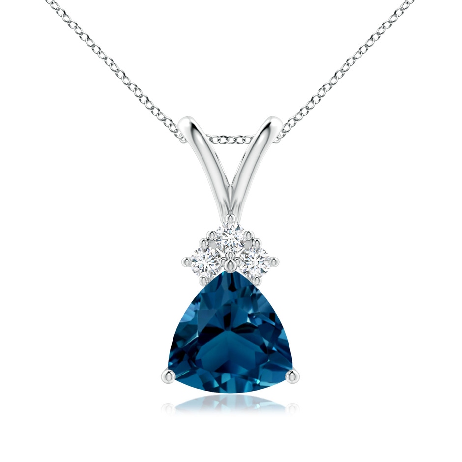 7mm AAAA  Trillion London Blue Topaz Pendant with Trio Diamonds in White Gold 