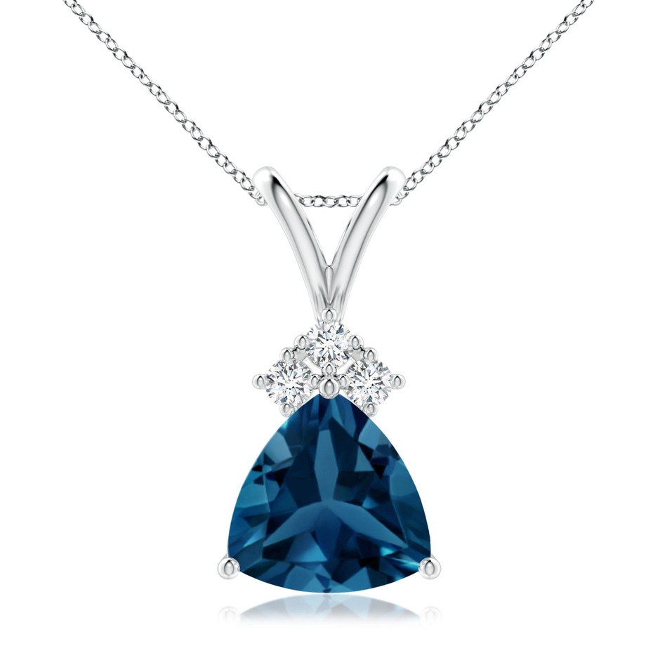 8mm AAA  Trillion London Blue Topaz Pendant with Trio Diamonds in White Gold 