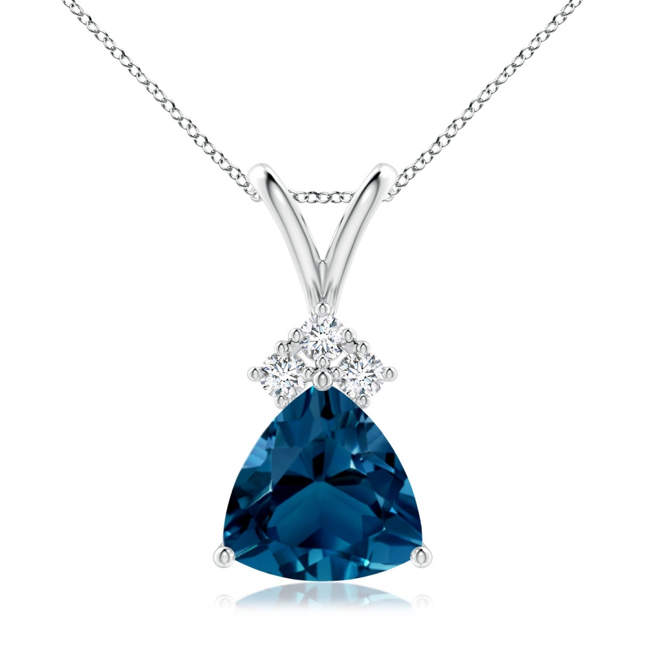 8mm AAAA  Trillion London Blue Topaz Pendant with Trio Diamonds in White Gold 