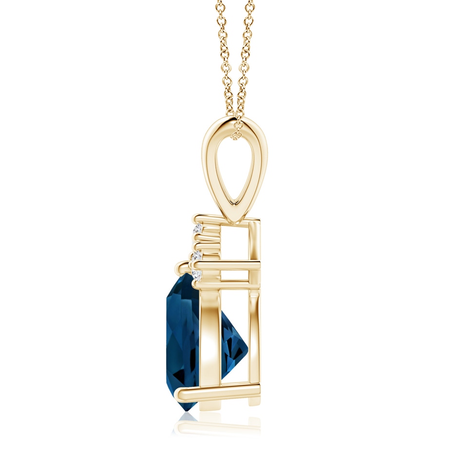 8mm AAAA  Trillion London Blue Topaz Pendant with Trio Diamonds in Yellow Gold side-1