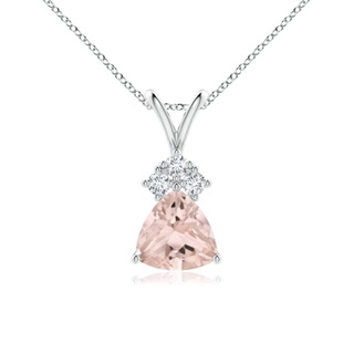 6mm A Trillion Morganite Solitaire Pendant with Trio Diamonds in P950 Platinum