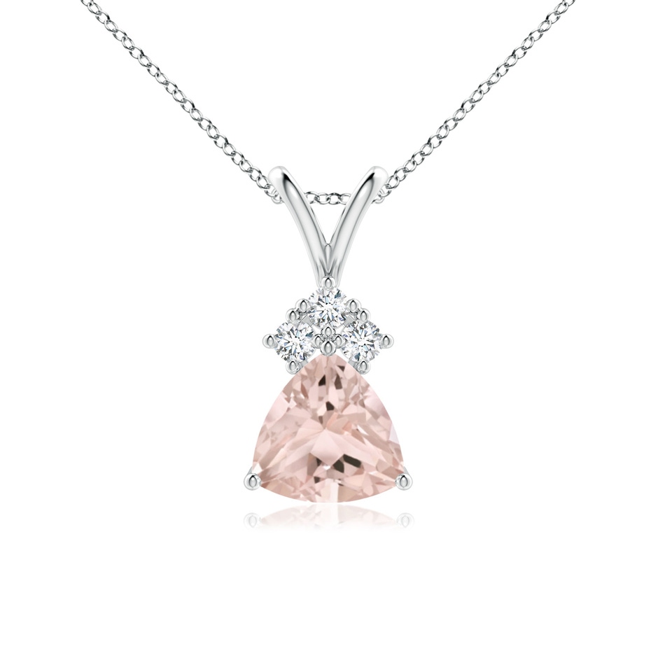 6mm A Trillion Morganite Solitaire Pendant with Trio Diamonds in P950 Platinum 