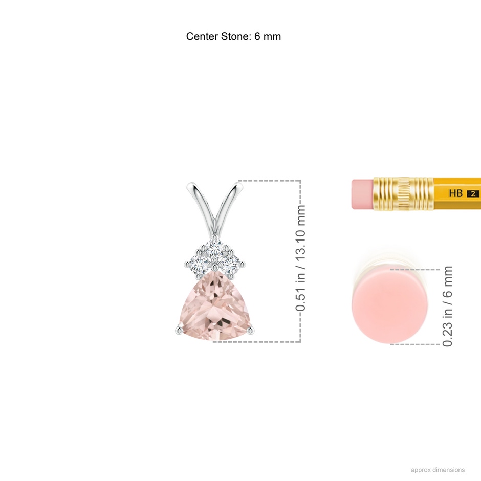 6mm A Trillion Morganite Solitaire Pendant with Trio Diamonds in P950 Platinum ruler