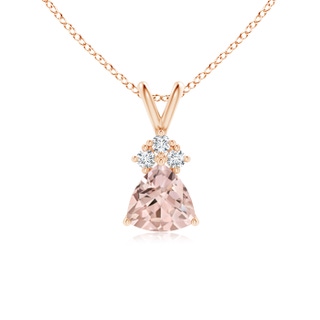 6mm AA Trillion Morganite Solitaire Pendant with Trio Diamonds in 9K Rose Gold