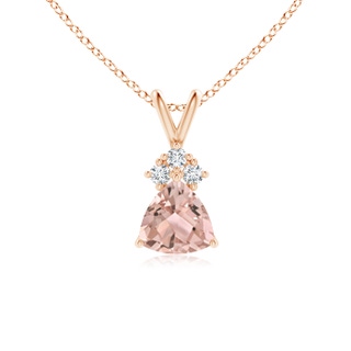 6mm AAA Trillion Morganite Solitaire Pendant with Trio Diamonds in 9K Rose Gold
