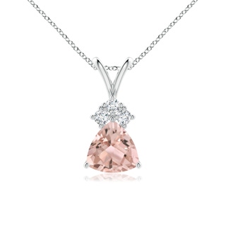 6mm AAA Trillion Morganite Solitaire Pendant with Trio Diamonds in White Gold