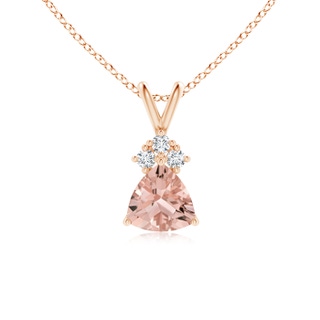6mm AAAA Trillion Morganite Solitaire Pendant with Trio Diamonds in 9K Rose Gold