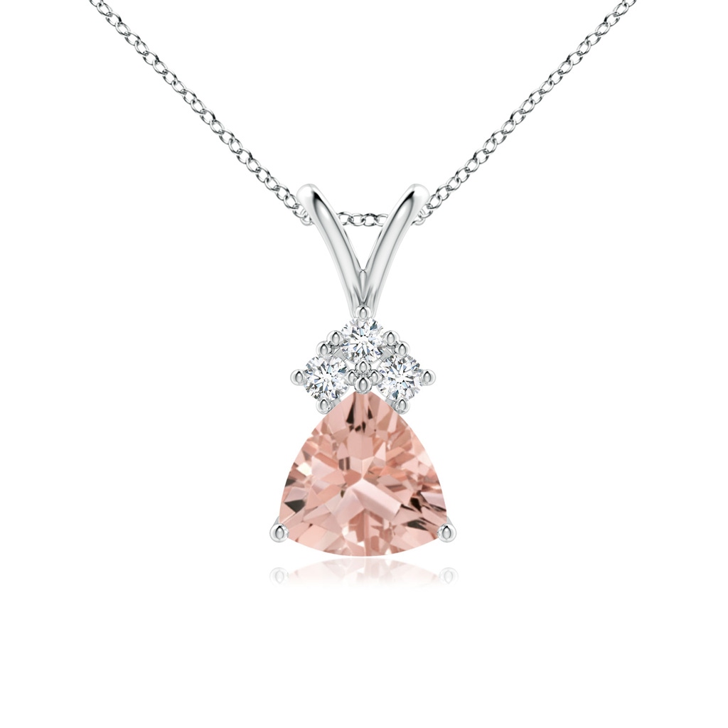 6mm AAAA Trillion Morganite Solitaire Pendant with Trio Diamonds in P950 Platinum