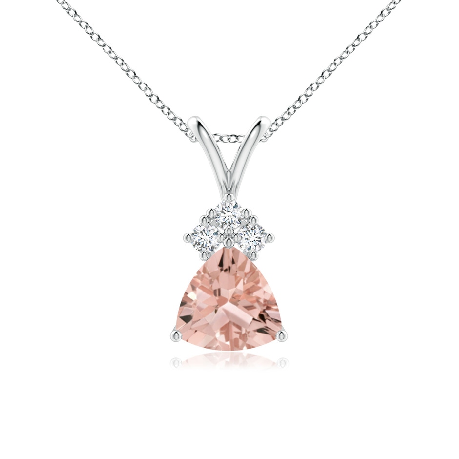 6mm AAAA Trillion Morganite Solitaire Pendant with Trio Diamonds in P950 Platinum 