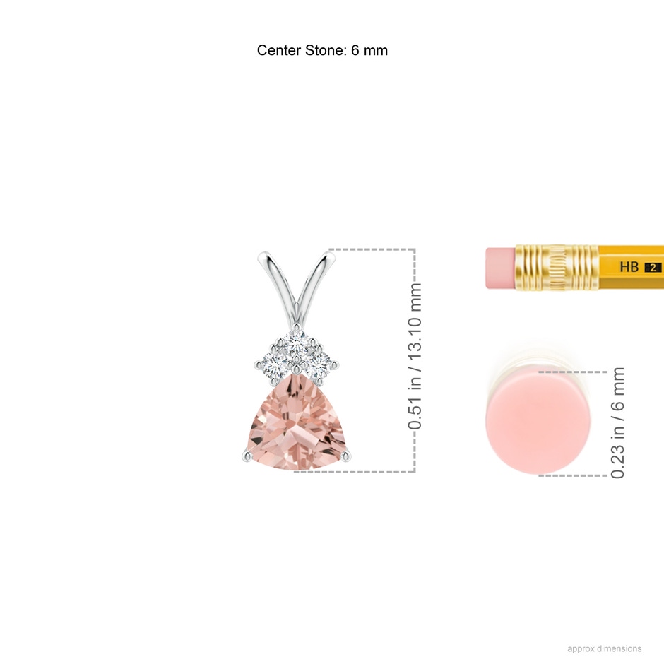 6mm AAAA Trillion Morganite Solitaire Pendant with Trio Diamonds in P950 Platinum ruler