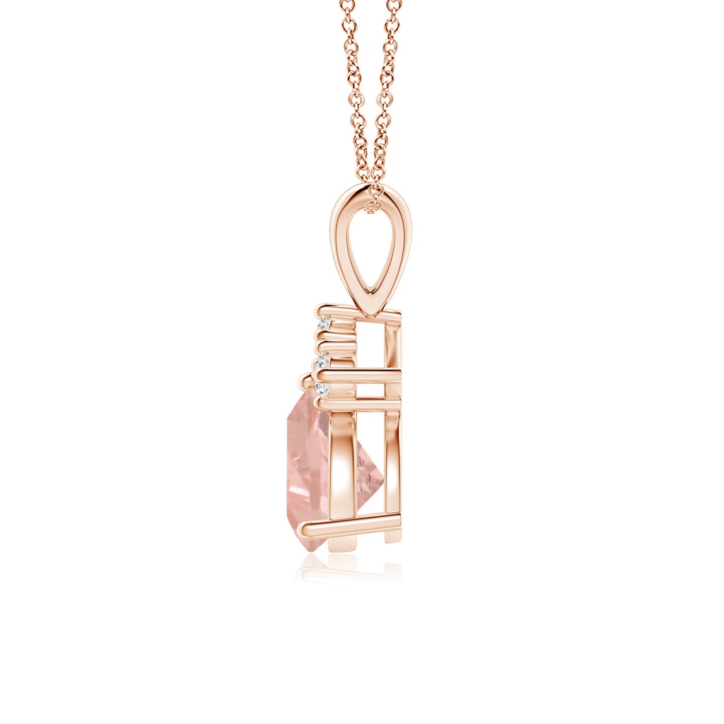 6mm AAAA Trillion Morganite Solitaire Pendant with Trio Diamonds in Rose Gold - side_1