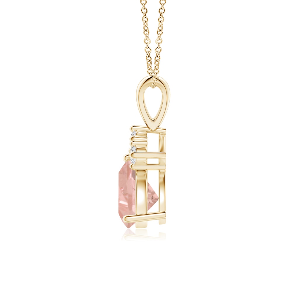 6mm AAAA Trillion Morganite Solitaire Pendant with Trio Diamonds in Yellow Gold - side_1