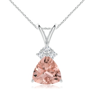 8mm AAAA Trillion Morganite Solitaire Pendant with Trio Diamonds in P950 Platinum